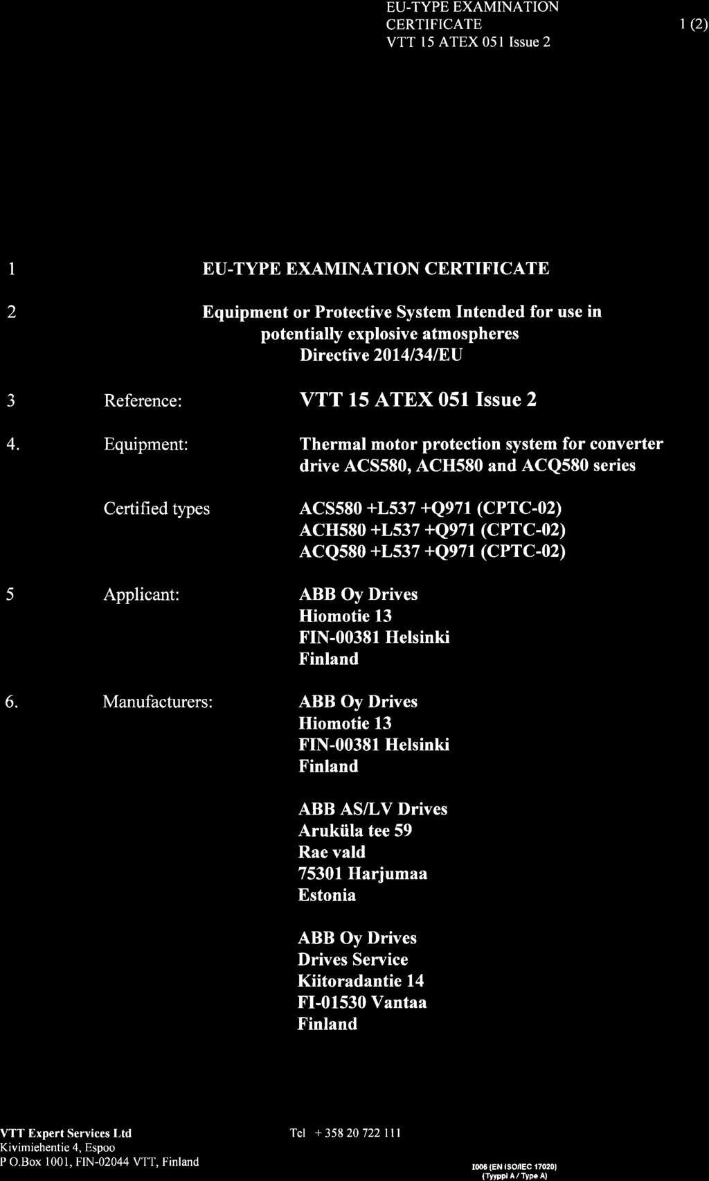 Technical data 65 ATEX certificate