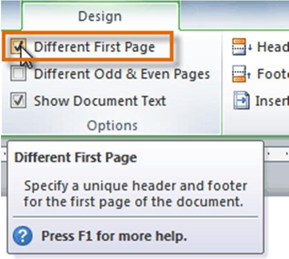 Hide the Page Number on the First Page: In some documents, you may not want the first page to show the page number.