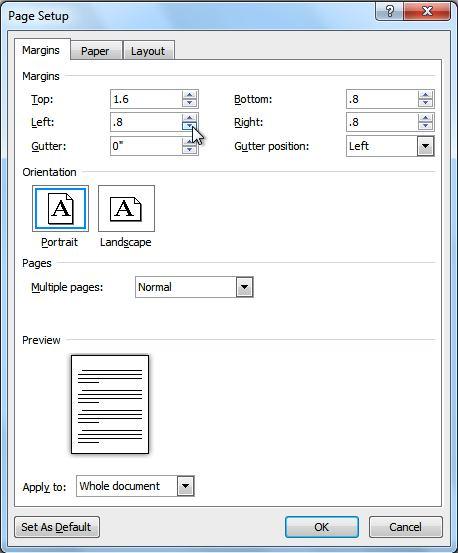 Use Custom Margins: From the Page Layout tab, click Margins. Select Custom Margins.