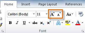 Move the mouse pointer over the various font sizes. A live preview of the font size will appear in the document. Select the font size you wish to use.