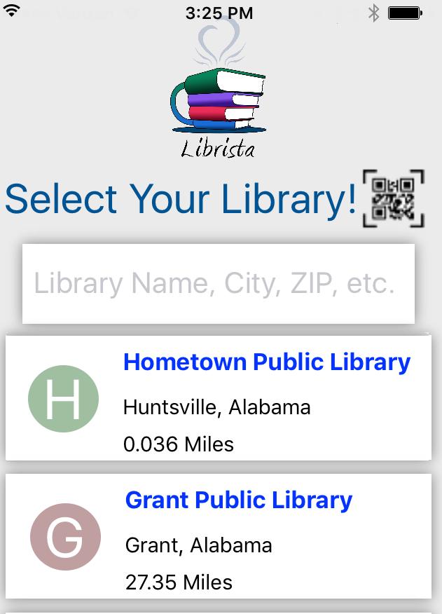 Librista suggests libraries based on your current location, but you can also search by name, city, ZIP, keyword, etc.