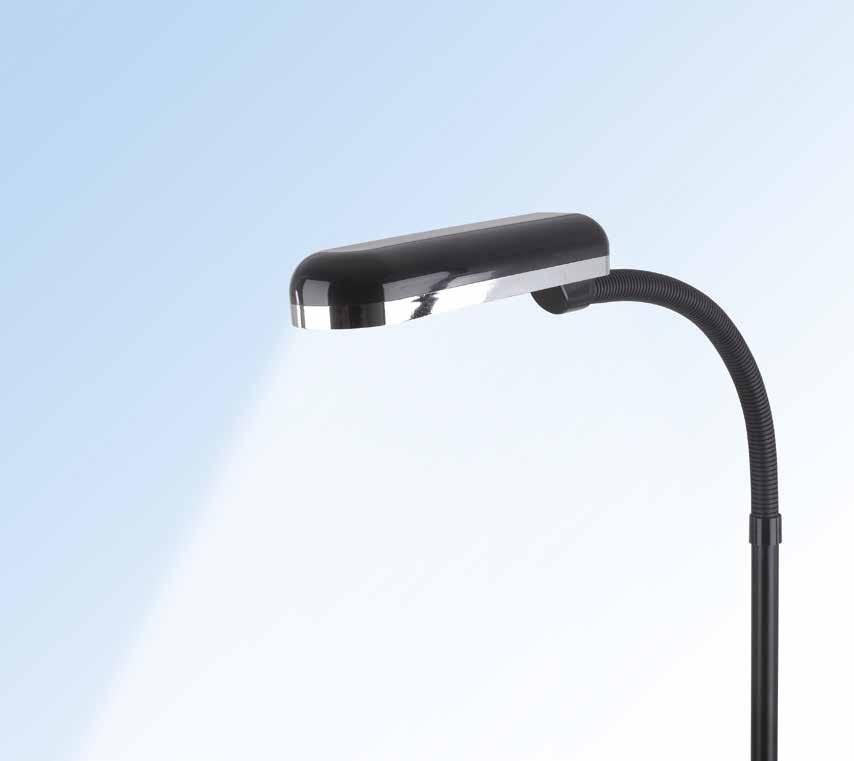 Switch integrated in the lamp head Gooseneck allows for flexible, 3-dimensional positioning of lamp