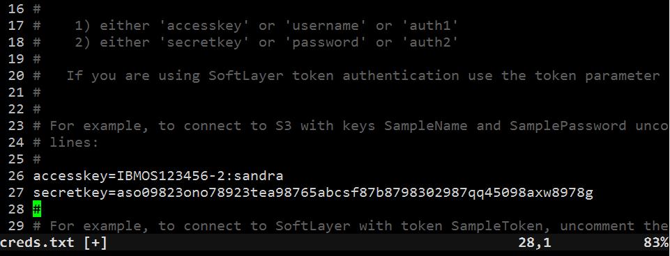 c. In the creds.txt file, update the following fields with values from your Swift credentials: accesskey - Swift user name secretkey - Swift API key 3. Test your connection to Swift: movetocloud.