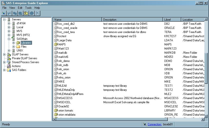 20 Viewing Objects in SAS Enterprise Guide Explorer 4 Chapter 4 For information about creating these objects, see the online Help for SAS Management Console or the SAS Intelligence Platform