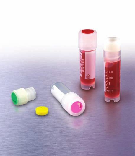 The vials feature an innovative screw cap that is co-molded with a layer of thermoplastic elastomer (TPE).