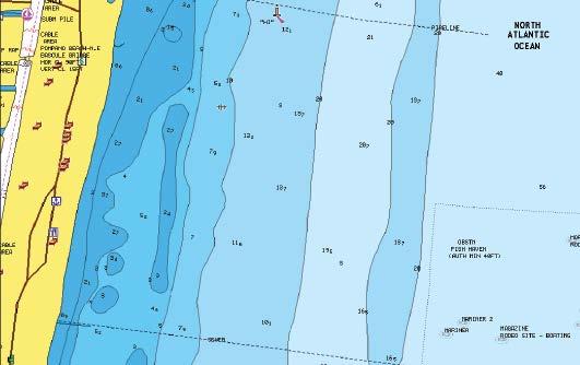 Fishing range Select a range of depths between which Navionics fills with a different color.