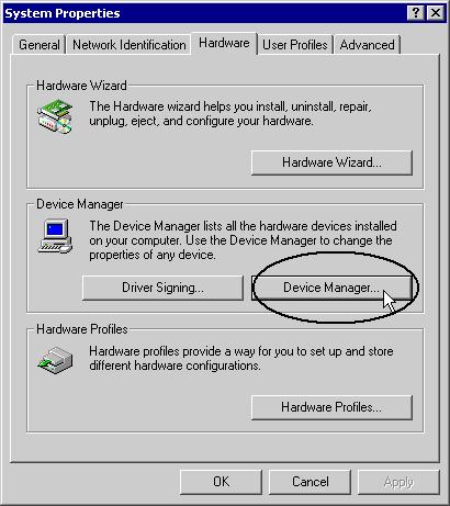 (3) On the "System Properties" dialogue, click the [Hardware] tab, and then the [Device Manager] button.