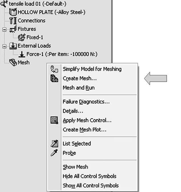 Now, right-click the Mesh folder to display the pop-up menu (Figure 2-13). Figure 2-13: Mesh pop-up menu In the pop-up menu, select Create Mesh.