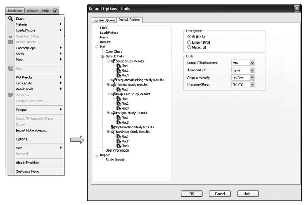 Before we create the FEA model, let s review the Simulation main menu along with its Options window (Figure 2-4).