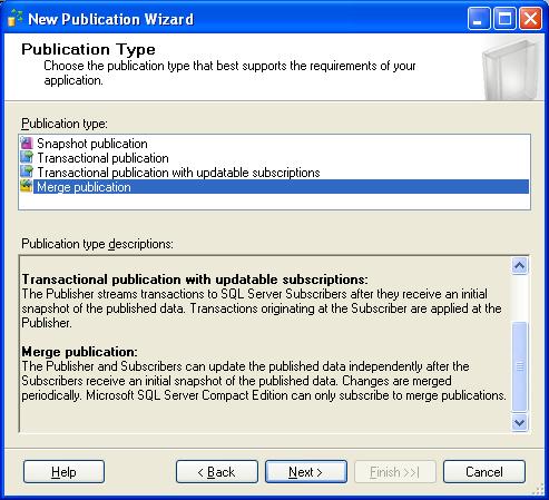 The window Publication Type appears 11. Select the desired Replication Type.