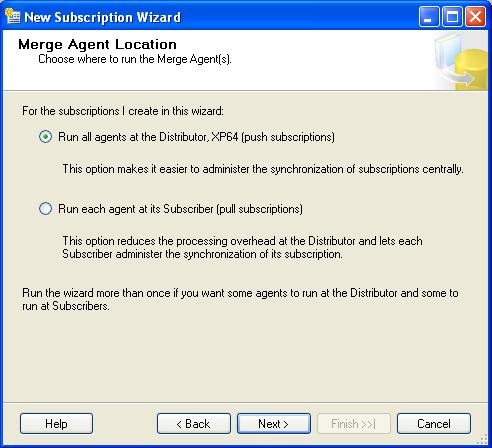 7. The window Publication appears 8. Select the appropriate Server (publisher) and the appropriate database 9. Click on Next 10.