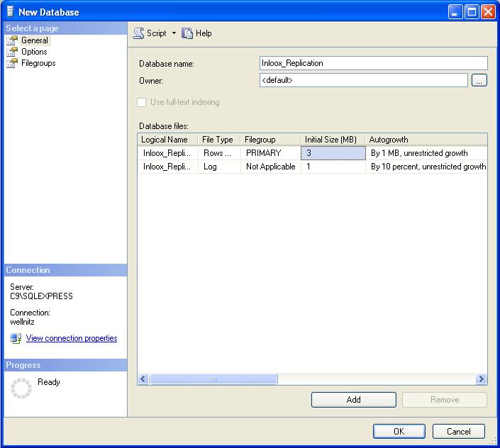 8. Assign a database name in the window New Database
