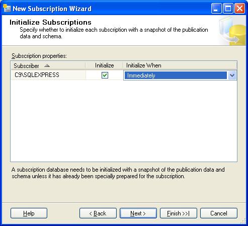 22. The Initialize Subscriptions window appears.