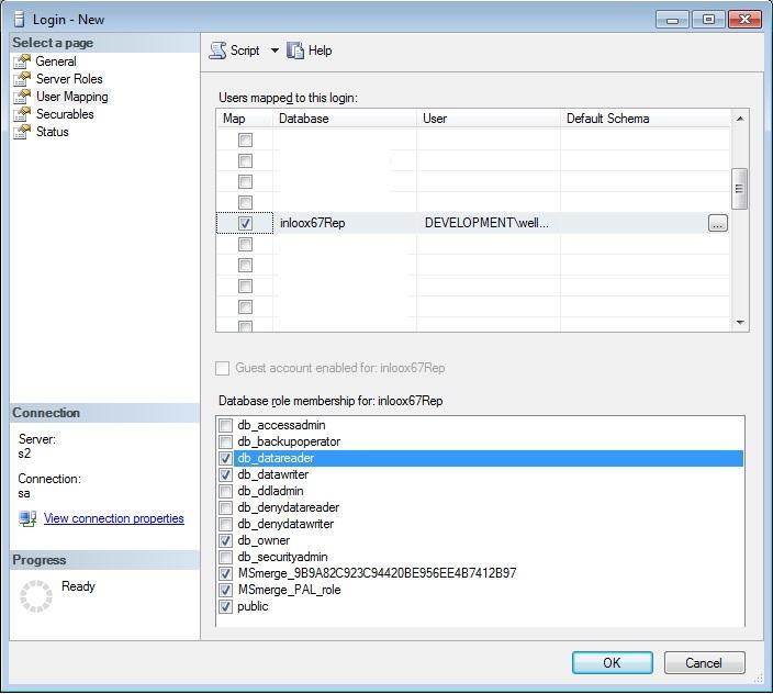 5. Switch to User Mapping and select the replication database.