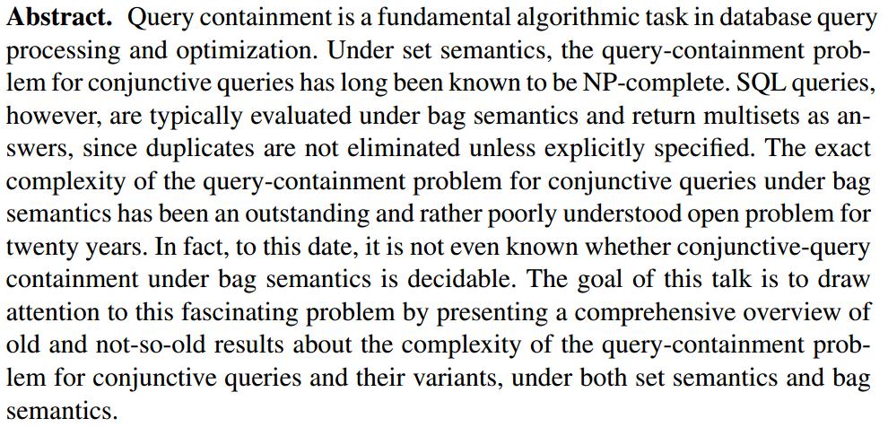 The Query Containment Problem: Set Semantics vs.