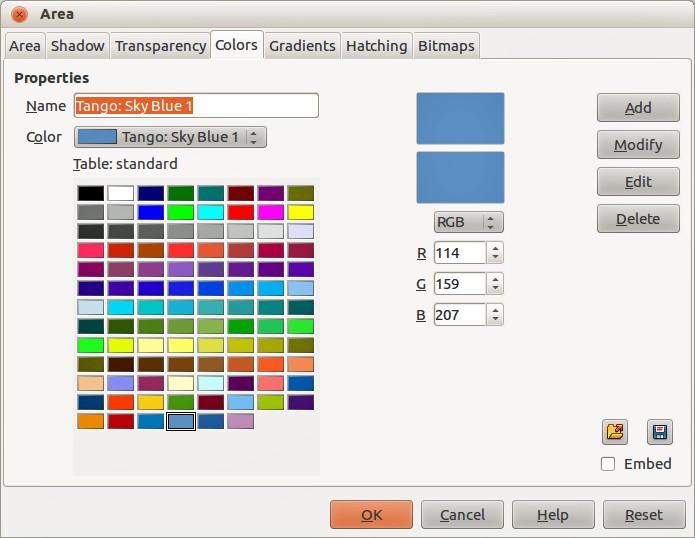 Figure 15. Area dialog Colors page To load another palette, click on the Load Color List icon.