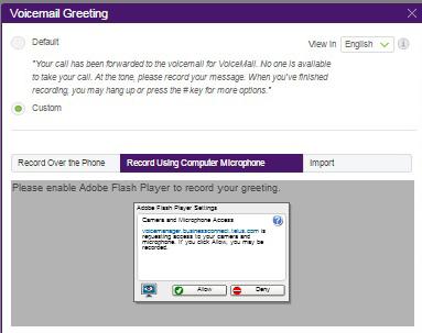A pop-up will appear displaying the current Voicemail Greeting. Choose your preferred type of greeting. a. Default Select the radio button next to Default.