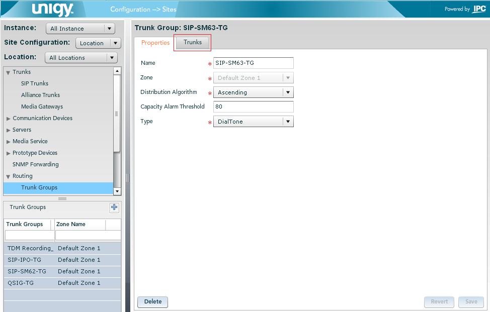 7.3. Administer Trunk Groups Select Routing Trunk Groups in the left pane, and click the Add icon ( pane to add a new trunk group.