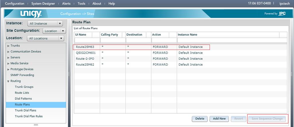 Once the route plan configuration is completed, again select Routing Route Plans in the left pane.