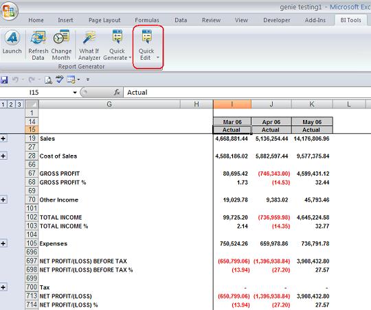 Excel The Excel Workbook Your report is delivered as per your designed layout in Excel. You can begin your analysis immediately.