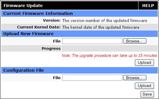 5. Click Browse (or Choose File in some browsers the button near the top of the page) in the Upload New Firmware section (not in the Configuration File section near the bottom) and navigate to the