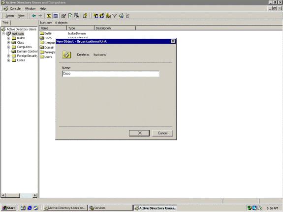 4. When the New Object Organizational Unit dialog box appears, enter Cisco in the