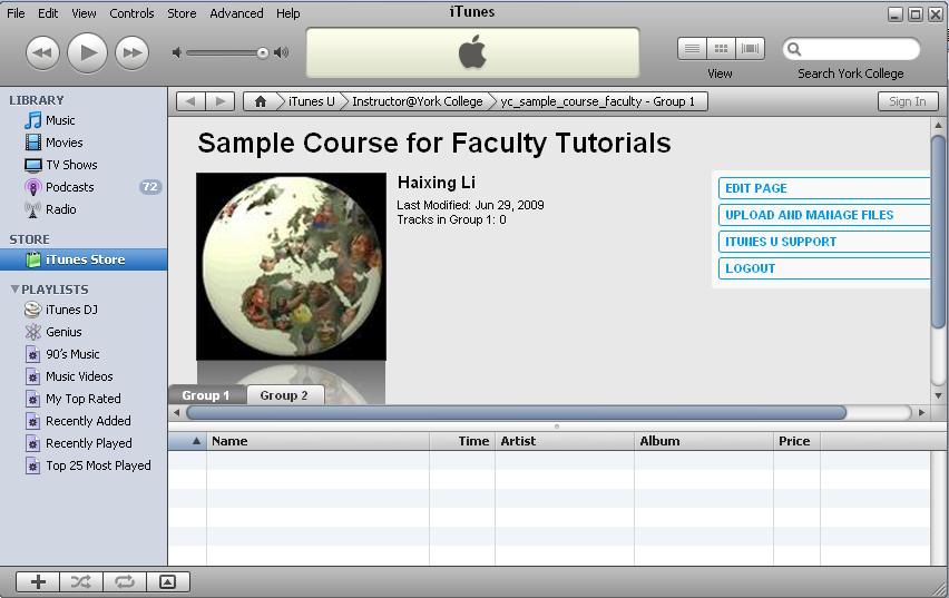 18. itunes application will open and displays your course home page. You will notice that the course name is the same as that on the Blackboard course site. 19.