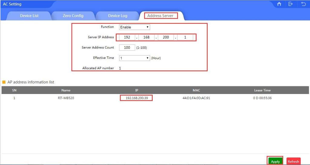 one by one Refresh: to refresh the wireless AP s IP address Function: