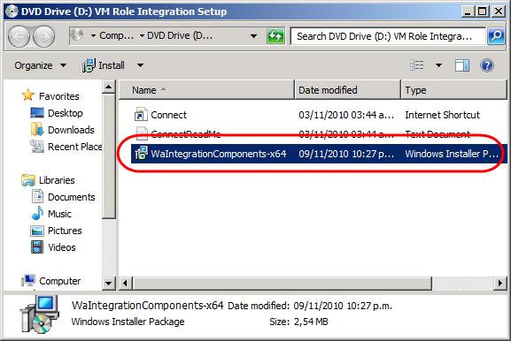 3. In the Windows Explorer window, locate the WaIntegrationComponents-x64.
