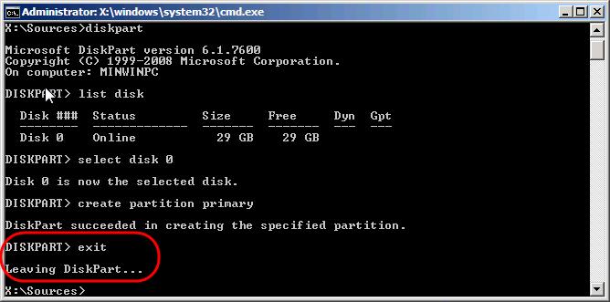 11. Type create partition primary and then press Enter to create a partition that spans the entire disk.