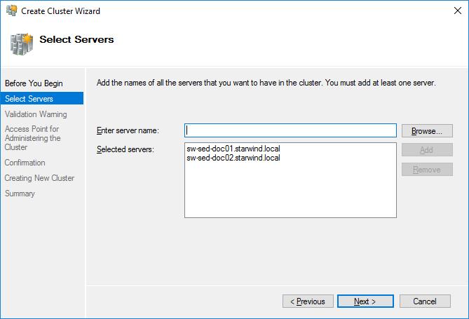 81. Specify the servers which should be added to the