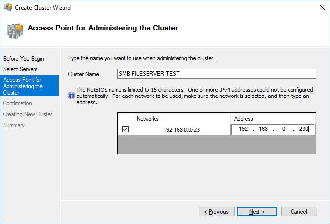 83. Specify the cluster name. NOTE: If the cluster servers get IP addresses over DHCP, the cluster also gets its IP address over DHCP.