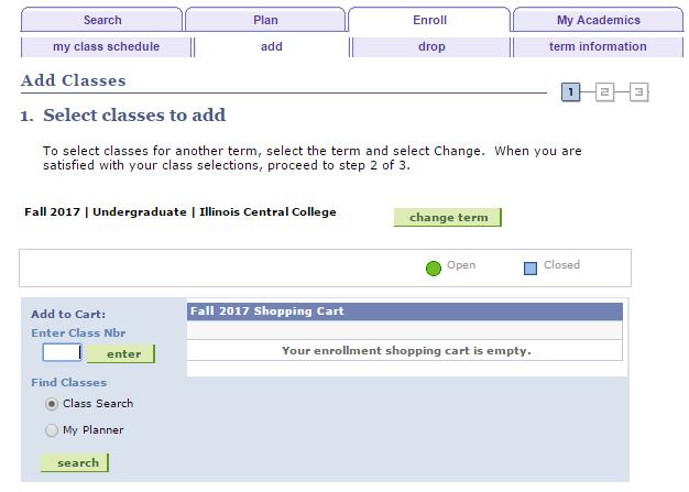 Drop Classes Once logged in to eservices, in the Student Center under the Academics heading: 1. Click Enroll. 2. Select a term and then click CONTINUE. 3. Click on drop tab 4.
