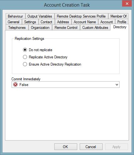Directory Tab The directory tab allows the configuration of how the task should interact with