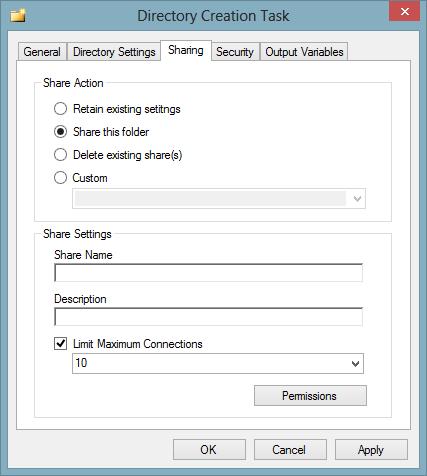 Sharing Tab The sharing tab allows the share configuration settings for a directory. Retain existing settings Any existing share settings are preserved.