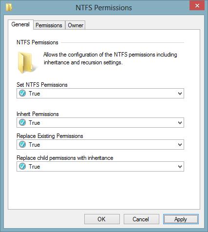 General Tab The general tab allows the configuration of general NTFS permission settings such as inheritance.