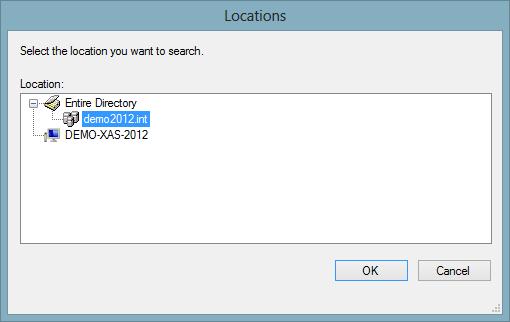 Locations Dialog The locations dialog allows the selection of the location from which user, group or machine accounts should be displayed.