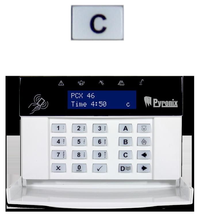 To disable the chime on the PCX46 App Panel or keypad, simply close all doors that chime and when c is displayed, press the c key.
