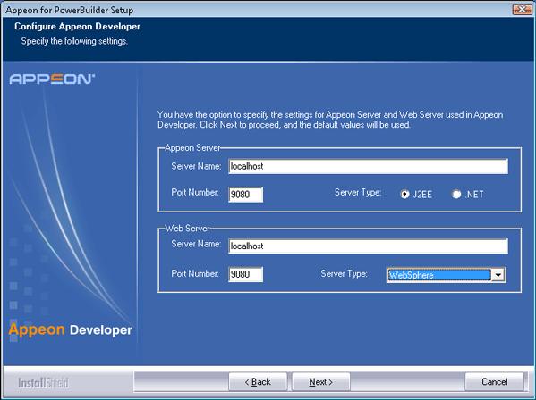 Installing Appeon 6.5 Appeon 6.5 for PowerBuilder Figure 4.19: Configure Appeon Developer Step 5: Select the ASA engine location for running Appeon Demos.