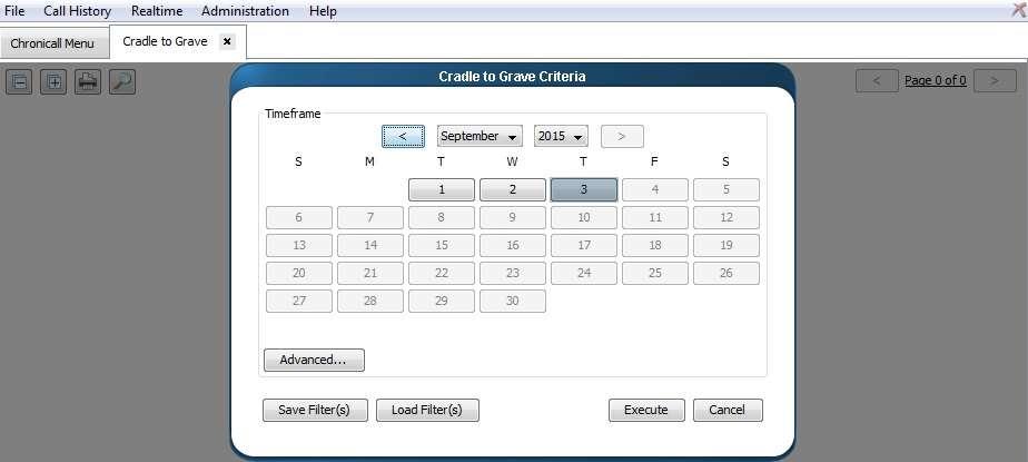 The Cradle to Grave tab is created, and displays the Cradle to Grave Criteria screen below.