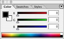 4 Select any swatch, so that the color appears in three places: in the Foreground Color in the toolbox, in the text color swatch on the tool options