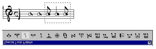 6. Choose Select or press Enter to exit the dialog box. The first two quarter-note heads should now be slashes. (To mix slash notation with rhythmic notation) 7.