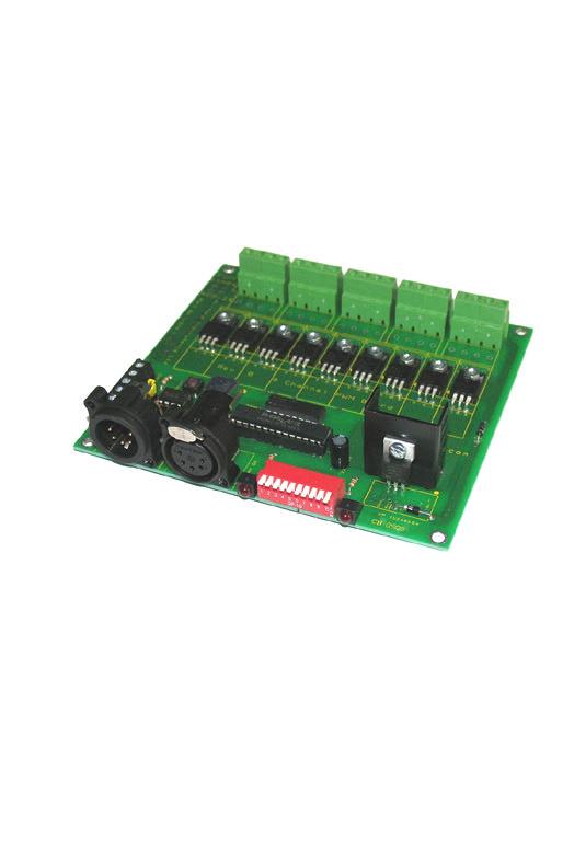 echnical DMX Duo Motor Driver Hookup Board Reset Button Network ermination Jumpe (Last board on NetworkON) Optional DMXNetwork Wire Connections (IN / OU) SG 2 3 Power Supply Connection Board