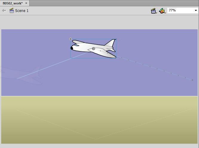 A motion path is created when you move an object within a tween span. 6 The next step is to get your airplane from the middle position to its final position on the left.