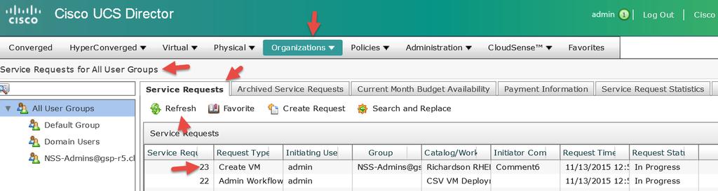 On a new tab in your browser, Navigate to Organizations -> Service Requests -> Service Requests -> click