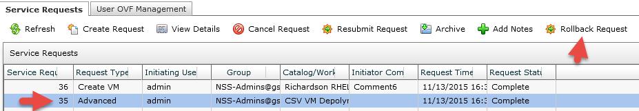 To delete/cleanup this test VM, Rollback Admin Workflow request.