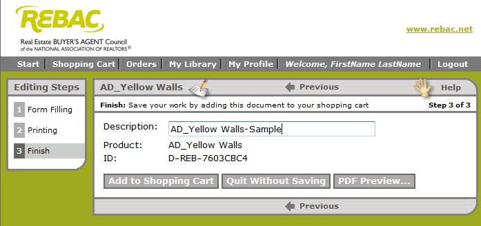 Finish Step Accept or change the Description for the item used in your shopping cart.