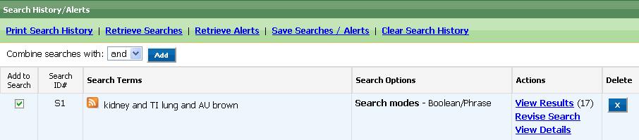 Search History/Alerts Tab From the Result List you can save, retrieve or reuse your basic and advanced searches. You can view these searches from the Search History/Alerts link below the Find field.