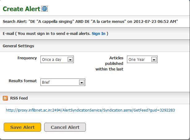 Set up alert parameters such as Frequency, Period of publication and result format. Now, click Save Alert to save the alert.