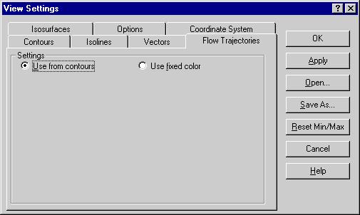 Flow Trajectories COSMOSFloWorks 2004 Tutorial 5 Click View Settings. 6 In the View Settings dialog box, change the Parameter from Pressure to Velocity.